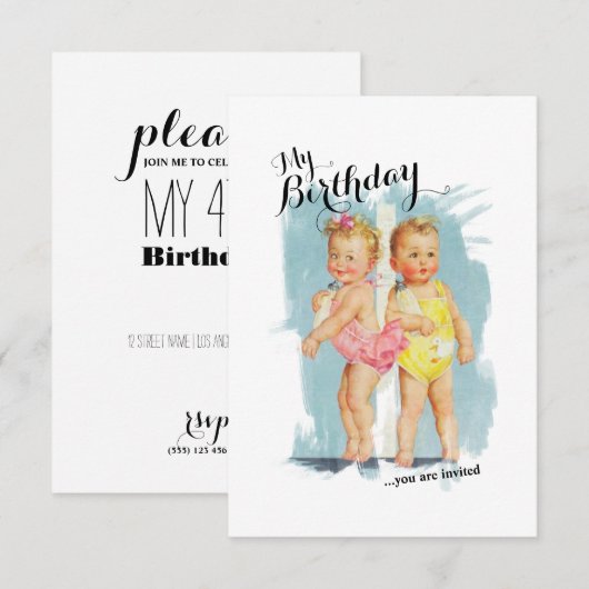 Invitation Enfants vintages personnalisables Anniversaire Inv (Devant / Derrière)