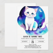 Invitation Enfants Whimsical Kitten Anniversaire (Devant / Derrière)