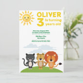 Invitation Enfants Wild Cute Animaux 3e anniversaire (Debout devant)