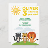 Invitation Enfants Wild Cute Animaux 3e anniversaire (Devant / Derrière)
