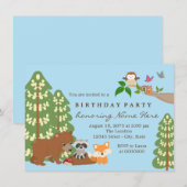 Invitation Enfants Woodland fête d'anniversaire (Devant / Derrière)