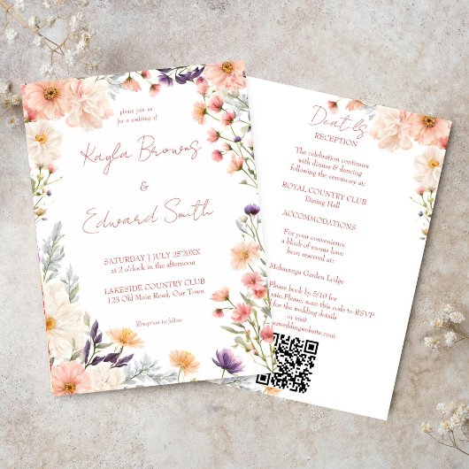 Invitation Enfiler des fleurs sauvages de boho pastel tout en