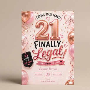 Invitation Enfin Légal 21ème Anniversaire Rose Gold Rose