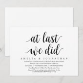 Invitation Enfin, nous l'avons fait, dîner de mariage en fuit (Devant / Derrière)