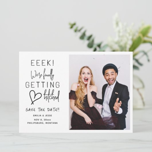 Invitation Enfin Obtenir Mariage Hitché Enregistrer La Date (Debout devant)