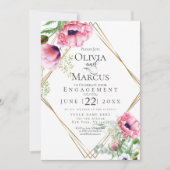 Invitation Engagement Aquarelle Coquelicots Roses (Devant)