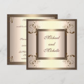 Invitation Engagement Glamour Crème Fleur Or (Devant / Derrière)