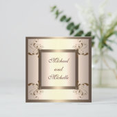 Invitation Engagement Glamour Crème Fleur Or (Debout devant)