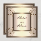 Invitation Engagement Glamour Crème Or Floral (Devant / Derrière)