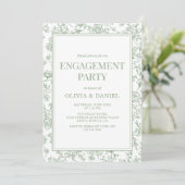 Invitation Engagement Party Sage Green Vintage French Floral  (Debout devant)