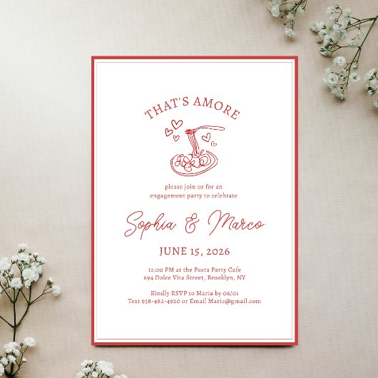 Invitation Engagement Party That’s Amore Italian Pasta Red