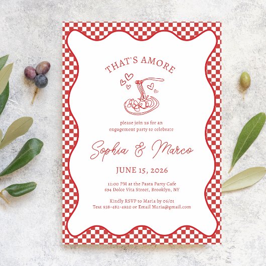 Invitation Engagement Party That’s Amore Italian Red Gingham