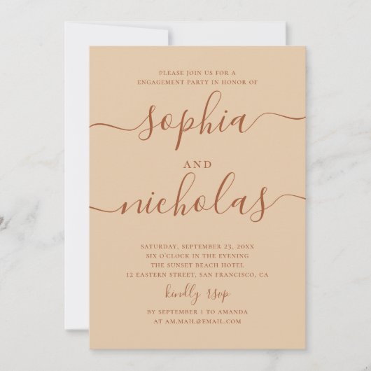 Invitation Engagement Party | Warm Peach Sand Script Wedding (Devant)