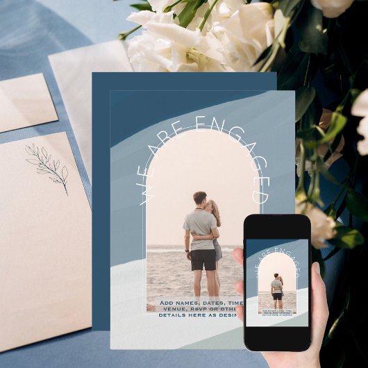 Invitation Engagement tendance | Photo Rayures bleu poussiére