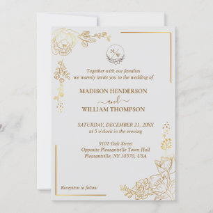 Invitation Engraving Golden Floral Mariage
