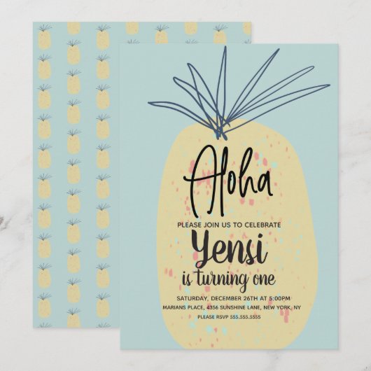 Invitation Énorme Art d'anniversaire de l'ananas tropical d'é (Devant / Derrière)