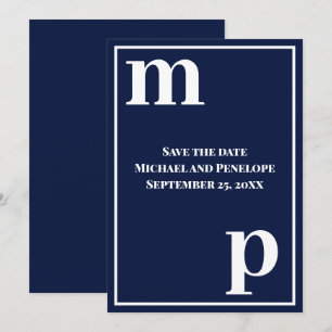 Invitation Énorme Monogramme Bleu Marine Enregistrer la Date