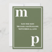 Invitation Énorme Monogramme Vert Olive Enregistrer la Date (Devant)