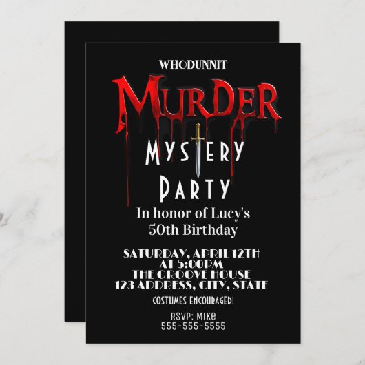 Invitation enquête sur un meurtre mystère Meurtre (Devant / Derrière)