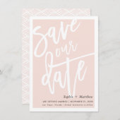 Invitation ENREGISTRER LA brosse DATE lettré script blush ros (Devant / Derrière)