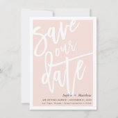 Invitation ENREGISTRER LA brosse DATE lettré script blush ros (Devant)