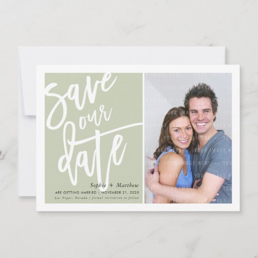 Invitation ENREGISTRER LA brosse DATE texte texte vert (Devant)