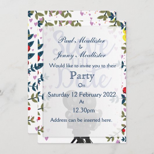 Invitation Enregistrer La Caméra De Film Mariage Date (Devant / Derrière)