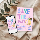 Invitation Enregistrer la date Anniversaire fête Cute Cat Kid