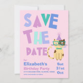 Invitation Enregistrer la date Anniversaire fête Cute Cat Kid (Devant)