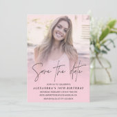 Invitation Enregistrer la date Anniversaire Fête Photo Blush (Debout devant)