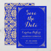 Invitation Enregistrer la date Anniversaire - Gold Royal Blue (Devant / Derrière)