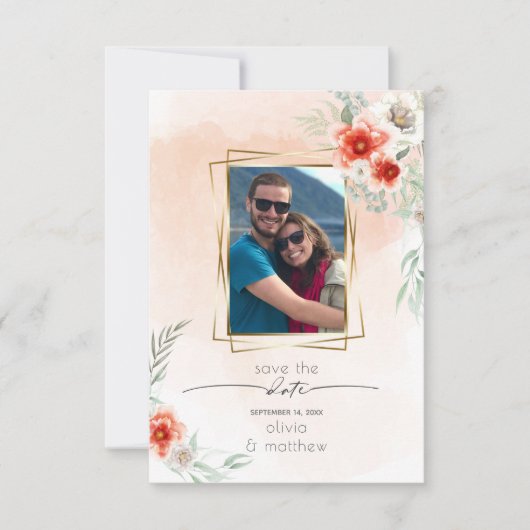 Invitation Enregistrer la date aquarelle Coral Flower cadre p (Devant)