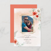 Invitation Enregistrer la date aquarelle Coral Flower cadre p (Devant / Derrière)