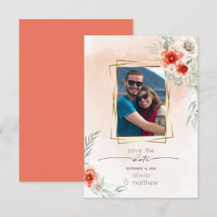 Invitation Enregistrer la date aquarelle Coral Flower cadre p