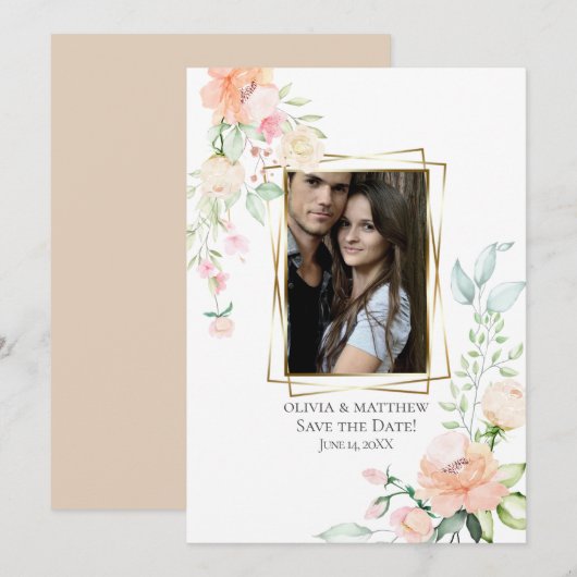 Invitation ENREGISTRER LA DATE | Aquarelle Fleurs de corail (Devant / Derrière)