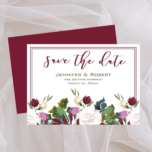Invitation Enregistrer La Date Aquarelle Roses Blanches Cranb