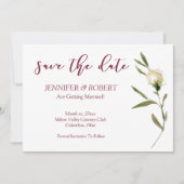 Invitation Enregistrer La Date Aquarelle Roses Blanches Cranb (Devant)