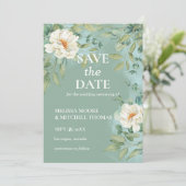 Invitation Enregistrer la date argent sauge eucalyptus fleur  (Debout devant)