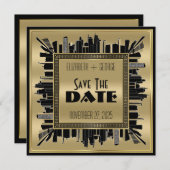 Invitation Enregistrer la date Art Déco Gatsby Glamor Gold Bl (Devant / Derrière)