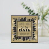 Invitation Enregistrer la date Art Déco Gatsby Glamor Gold Bl (Debout devant)