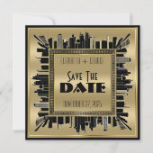 Invitation Enregistrer la date Art Déco Gatsby Glamor Gold Bl (Devant)