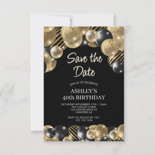 Invitation Enregistrer la date Black Gold 40e anniversaire (Devant)
