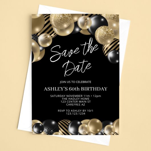 Invitation Enregistrer la date Black Gold 60e anniversaire