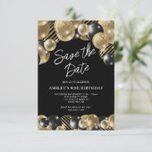 Invitation Enregistrer la date Black Gold 80e anniversaire (Debout devant)