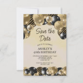 Invitation Enregistrer la date Black Gold Ballons 40e anniver (Devant)