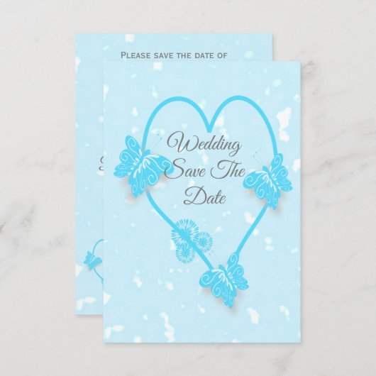 Invitation Enregistrer la date Bleu Coloured Heart Butterflie (Devant / Derrière)