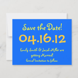 Invitation Enregistrer la date Bleu et Jaune