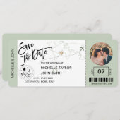 Invitation Enregistrer la date Boarding Pass Simple World Map (Devant / Derrière)