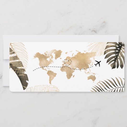 Invitation Enregistrer la date Boarding Pass World Map Beach  (Dos)