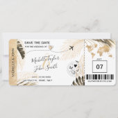 Invitation Enregistrer la date Boarding Pass World Map Beach  (Devant)